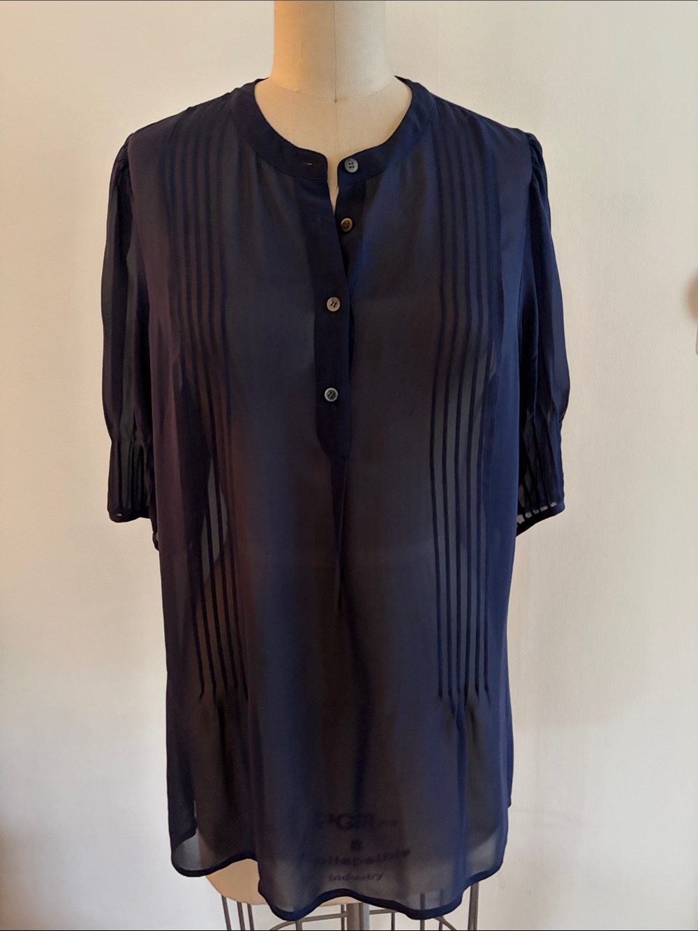 Madewell Navy Pintuck Short-Sleeve Blouse